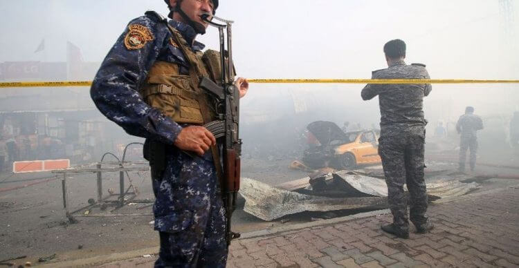 Iraqi soldiers at the site of the ISIS suicide attack in Baghdad today - Photo credit Alalam News